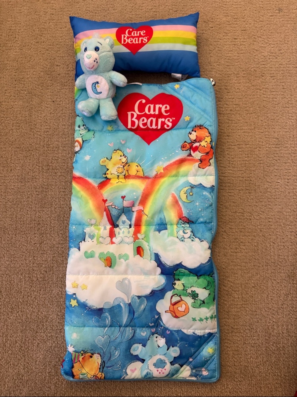 Care Bears & American Girl - Blue Rainbow Sleeping Bag with Pillow & Plush